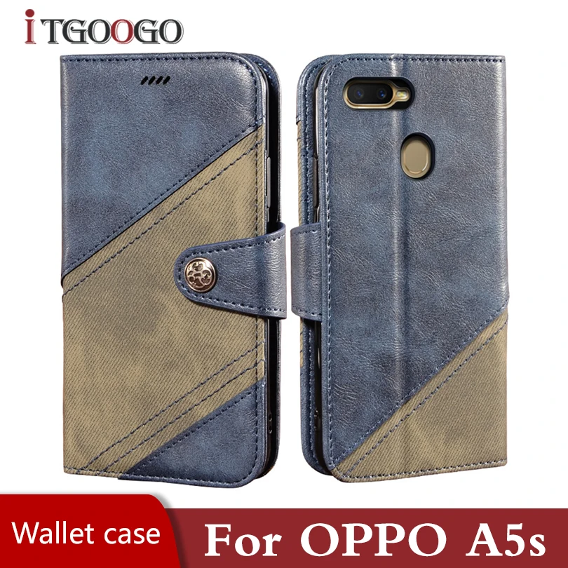 Leather book case for OPPO A5s back shockproof bumper cover Luxury wallet case on OPPO