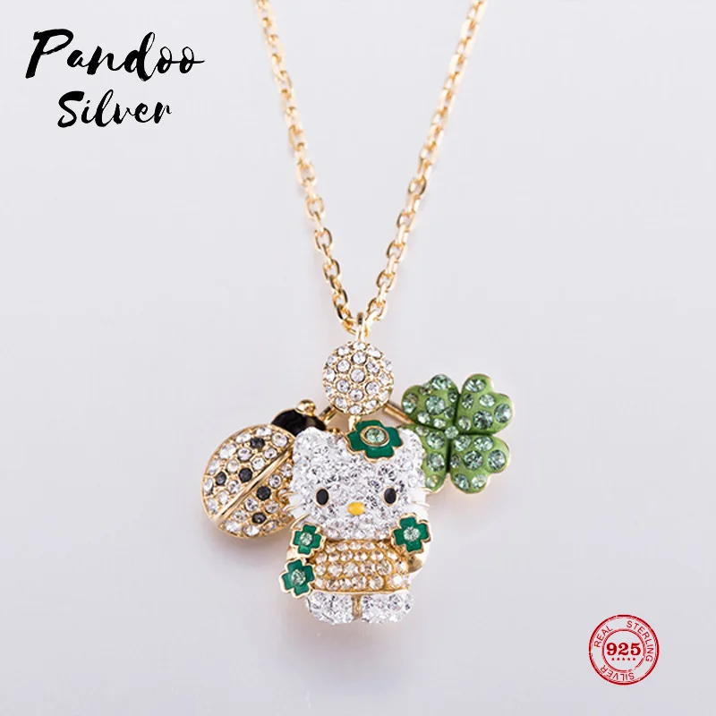 

Fashion Charm Pure 925 Silver Original 1:1 Copy, Cute Ladybug Clover Kitty Clavicle Chain Necklace Female Luxury Jewelry Gifts