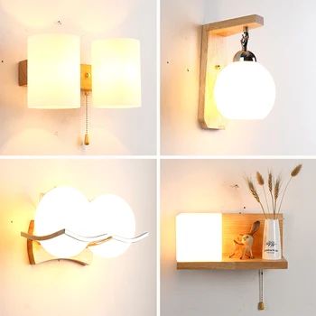 

Shi Popular Wood Nordic Solid Wood Wall Lamp Bedside Bedroom Living Room Simple Modern Creative Balcony Aisle Lamp