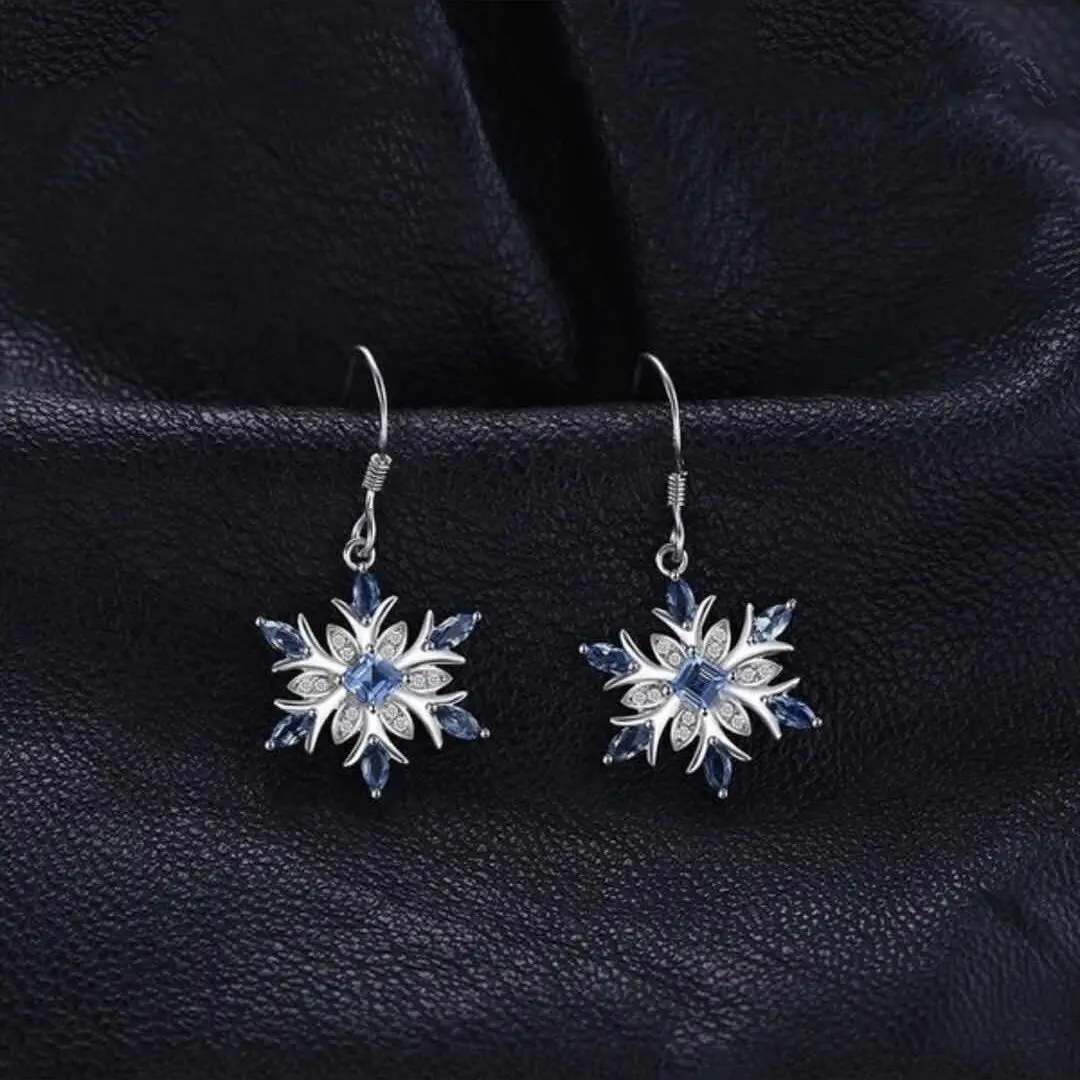 Trendy cubic Zirconia silver color Snowflake Christmas Earrings luxury Fashion Blue Cz Crystal Earrings For Women Jewelry