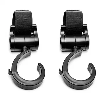 

Multifunctional 360 Degree Rotating Stroller General Pram Hook 2PCS Securely Carrying free-hand Black Stroller Hook Set