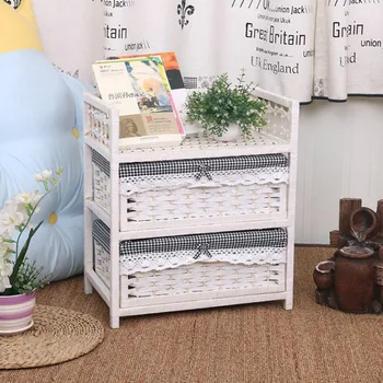 

Two-layer white rattan storage cabinet drawer-style pastoral modern minimalist wooden bedroom bedside table