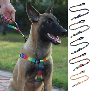 

Colorful Canvas Dog Lead Leash Double Trickness Running Reflective Safe Walking Training Dog Leash For Small Medium Large Dogs