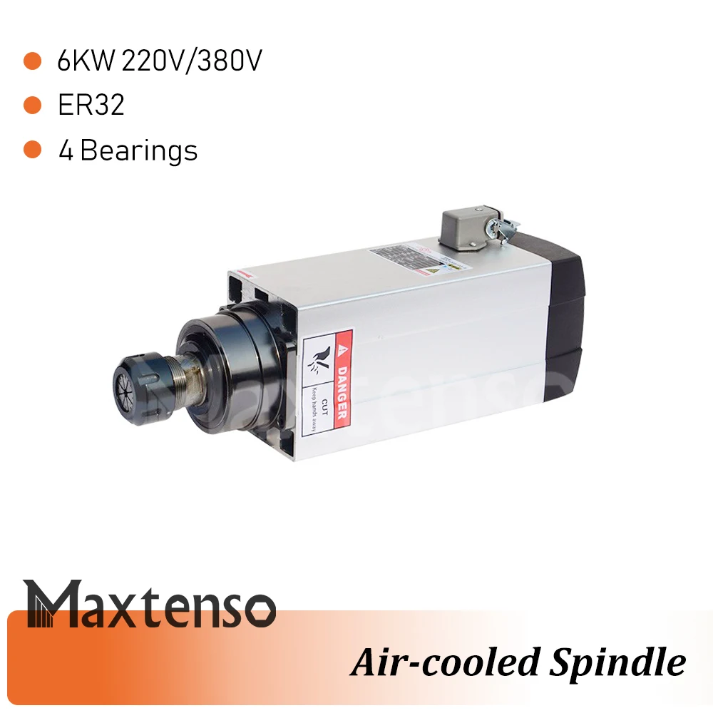 MAXTENSO 6kw 220V 380V Air Cooled Spindle Motor ER32 collect 4pcs Ceramic Ball Bearings for CNC milling machine GDZ120*103-6