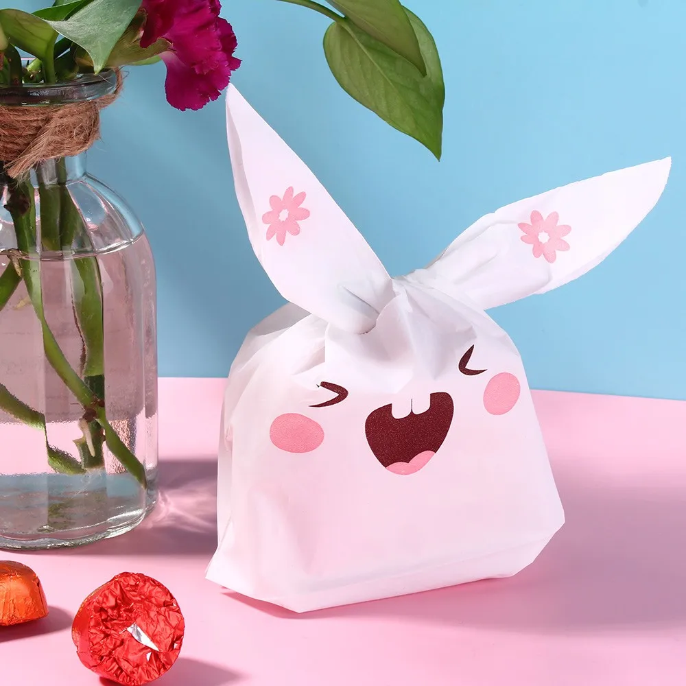 

50pcs Cute Long Bunny Rabbit Ears Gift Bag Easter Candy Gift Set Plastic Party Favors Ramadan Festival Birthday Decoration Kids