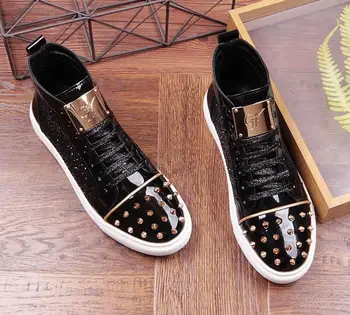 

new arrival sequins rivet Sheet metal Casual Platform high top shoes Flats Male Designer prom Dress Loafers Shoes