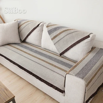 

Europe style brown striped slipcover finged cotton cloth sofa cover furniture couch cobers fundas de sofa SP3467 FREE SHIPPING