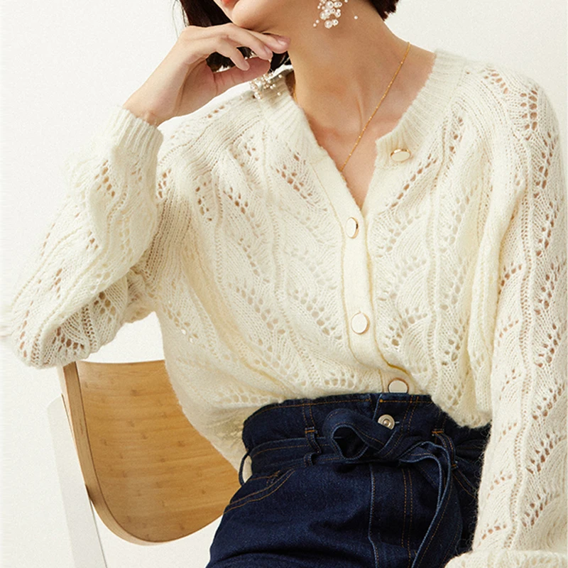 GypsyLady Gaspard Jumper Wool Mohair Blend Super Chic Sweaters Cardigans Women Winter Buttons Hollow Out Casual Knitwear |
