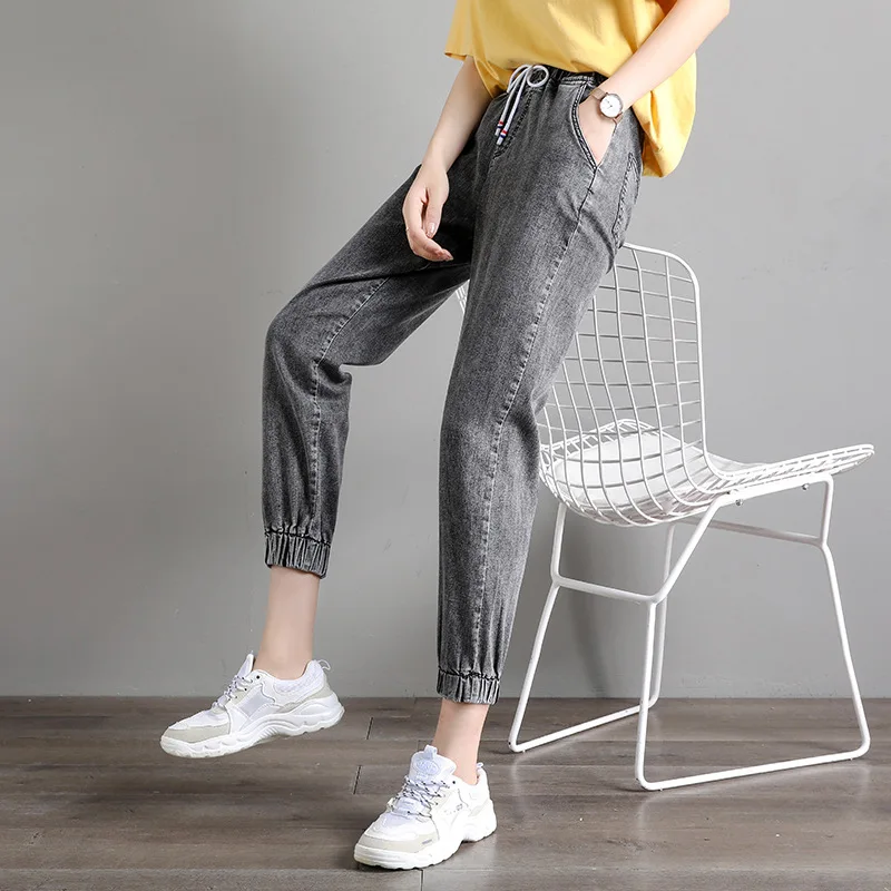 

2020 Women Loose Baggy Stretch Elastic Jeans Plus Sizs Lady Blue Casual Pants Students Straight Sexy Black Korean Cheap Trousers