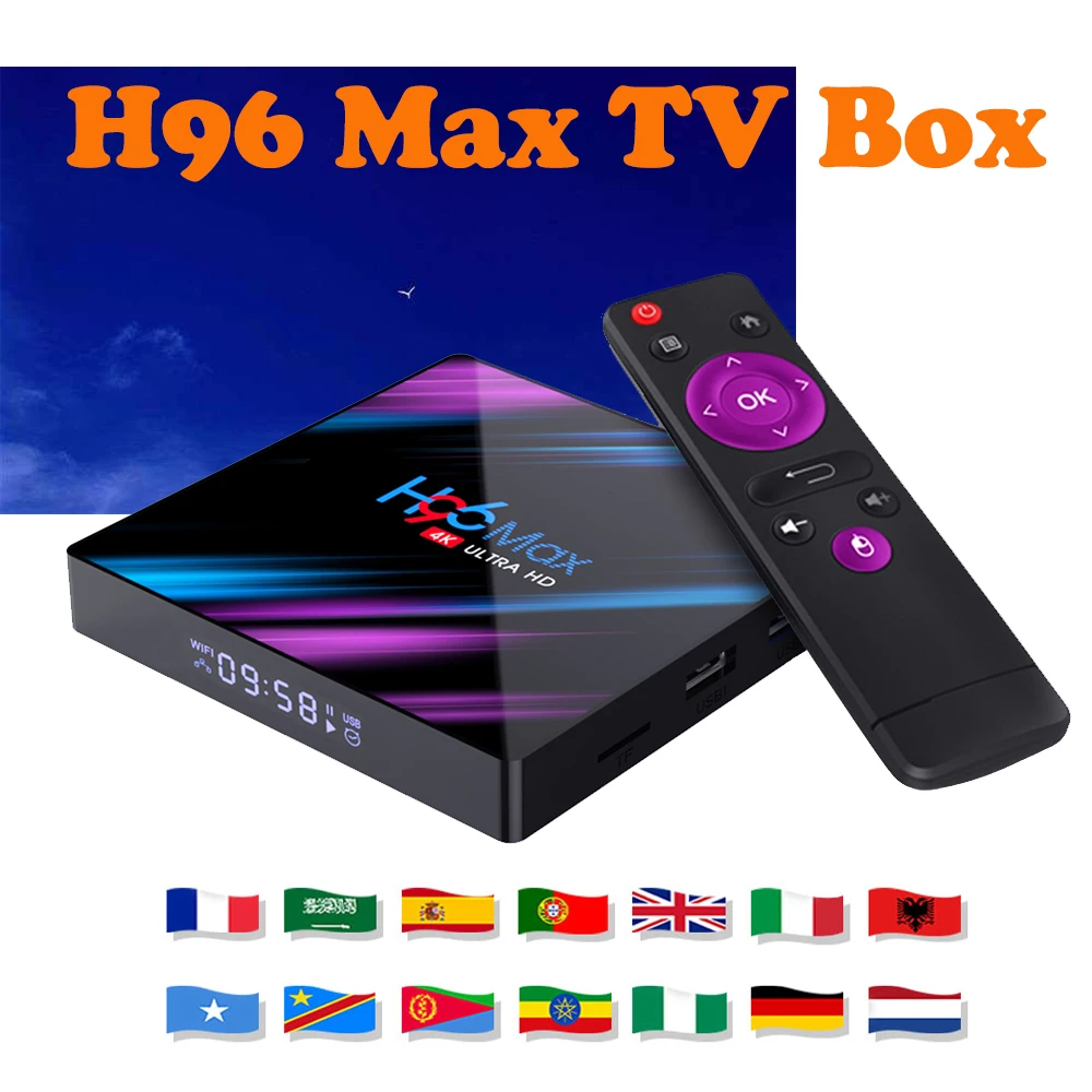 

Set Top TV Box 4G DDR3 USB 3.0 Bluetooth 4.0 Android 9.0 9 OS 4K 4096x2160 H96 max Smart Penta-Core Mali-450 RK3318 GPU 2.4G/5G