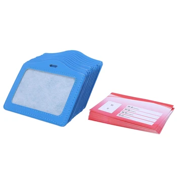 

10 Pcs Blue Faux Leather Horizontal Staff Name Badge Holder