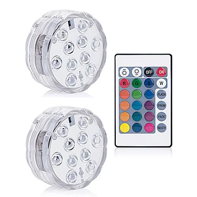 2 lamp 1 controller Подводные светодиодные лампы, подводный водонепроницаемый батарейный пульт дистанционного управления беспроводной многоцветный 10 светодиодный RGB Ванна, бассейн - Испускаемый цвет: 2 lamp 1 controller