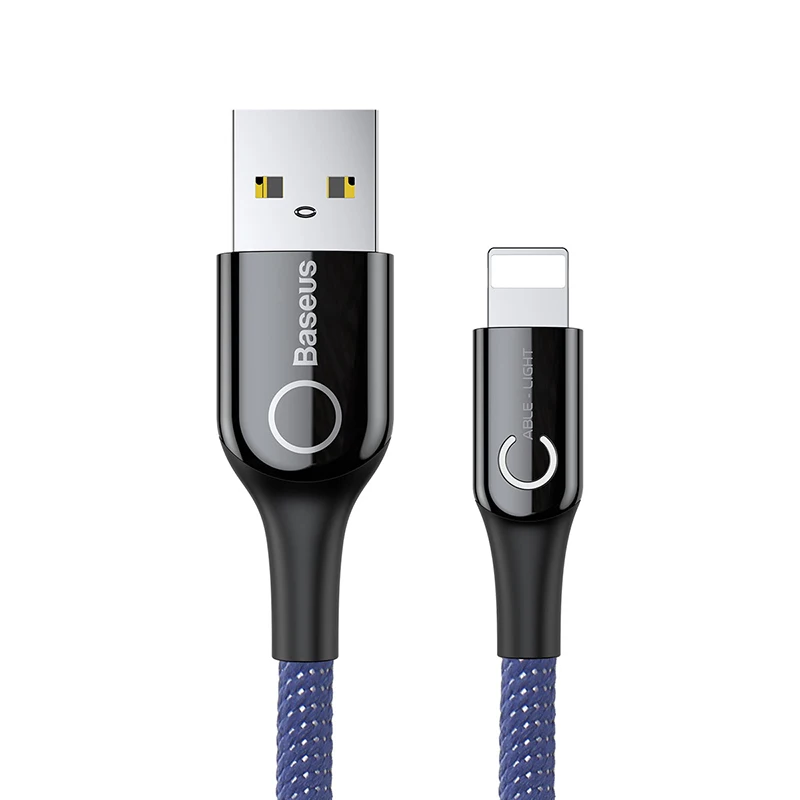 Светодиодный usb-кабель Baseus для iPhone XS Max, XR, X, 8, 7, 6, 6S Plus, SE, автоматическое отключение, 2.4A, кабель для быстрой зарядки, кабель для передачи данных - Цвет: Синий