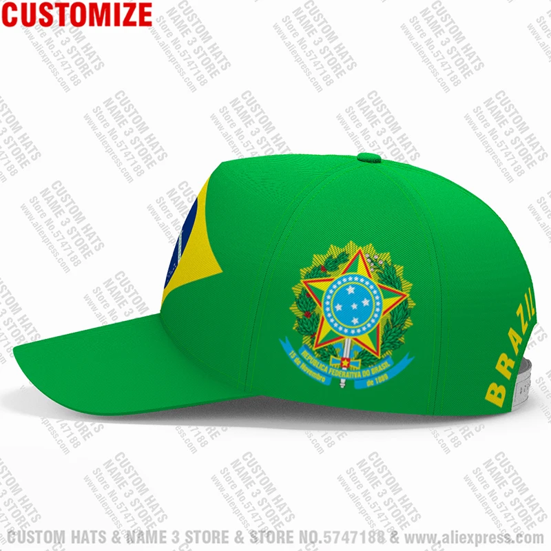 H31f40dbf01ba47fcadbb51503e4bbb1dx Boné Beisebol Brasil Personalizado 3D | Nome, Número, Logotipo, Bandeira