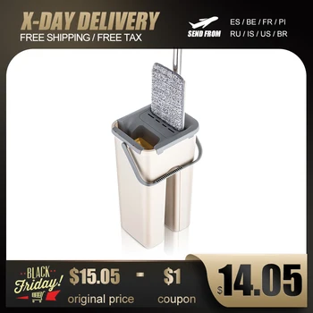 

House Floor Cleaning Mop Bucket System Stainless Free Wringing Microfiber Mop Pads Wet or Dry Usage on Hardwood Laminate Tile
