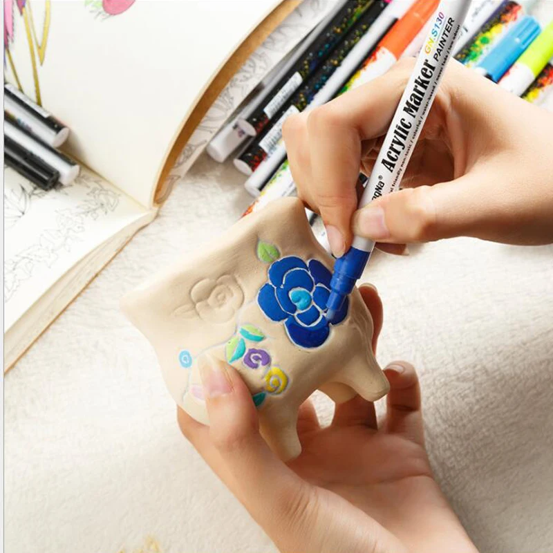 

18 colors Acrylic Paint Marker pen Detailed Marking Color Paint Pens for Ceramic Mug Wood Fabric Canvas Rock Glass Porcelain