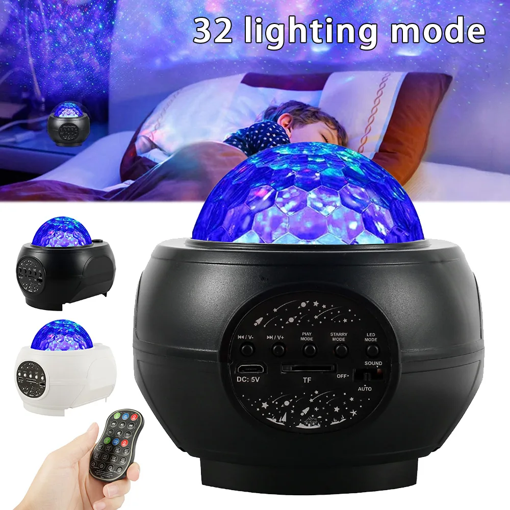 

USB LED Star Night Light Music Starry Water Wave LED Projector Light Bluetooth Projector Sound-Activated Projector Light Decor