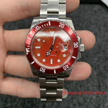 

watch men 40mm Automatic Mechanical Watch Sterile red Dial Sapphire Glass Luminous Waterproof red ceramics Men's Watch