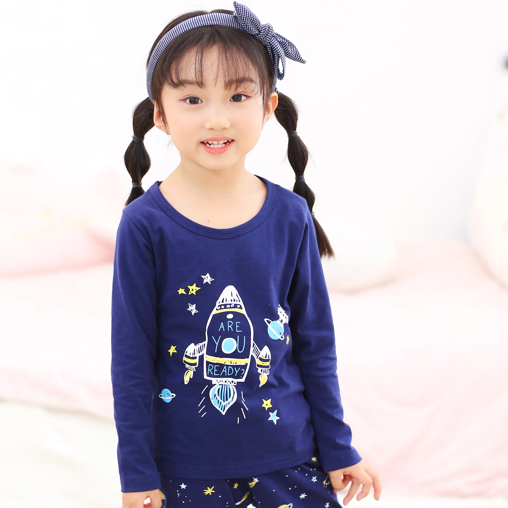 Пижамный комплект для девочек, хлопковая одежда для сна с длинными рукавами, осенне-зимний теплый пижамный комплект для больших детей, милый вечерний наряд, костюм на выход - Цвет: C QD 226