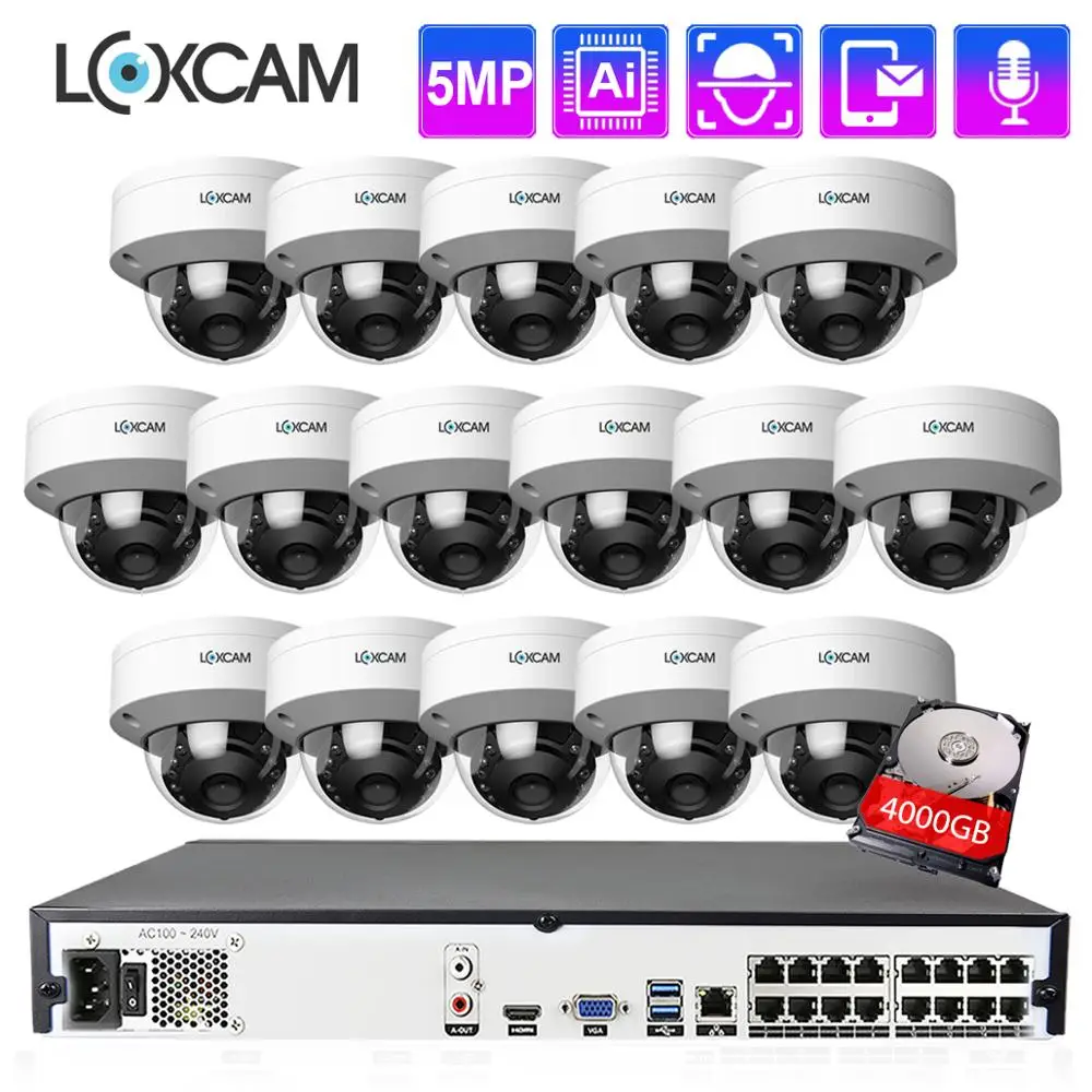 Камера видеонаблюдения LOXCAM H.265 антивандальная камера безопасности 16 каналов 4K POE