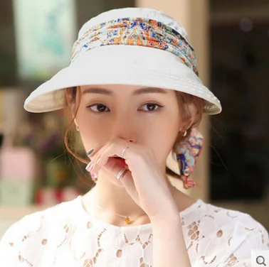 beige Летние шапки для женщин Chapeu Feminino новые модные козырьки Кепка От Солнца Складная шапка, защищающая от УФ-излучения 6 цветов - Цвет: beige