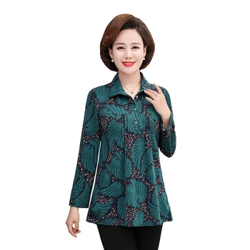 

Long Sleeve T-Shirts Spring Fall Women Printed Tops 2020 New Casual Loose Large Size Middle Age Mother Tee Shirt Pullover
