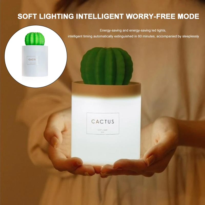 

Ultrasonic Humidifier Aroma Diffuser Air Purifier Creative Convenient Cactus 280ML for Moisture Night Light Yoga Car