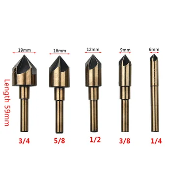 

5pcs Set Five-edge Reverse Angle Cutter Woodworking Opening Quick Guide Chamfering Hole Reaming Deburring Drilling Tool