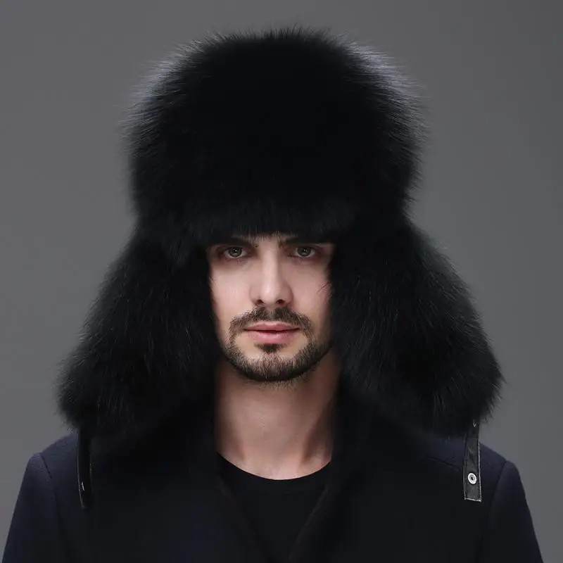 Меховая шапка мужская, зимняя лиса, меховая шапка мужская, Кожаная Шапка Lei Feng, толстый верх, защита ушей, теплая зима - Цвет: Зеленый