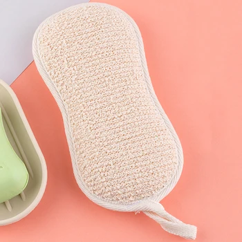 

Solid Color Natural Linen Loofah Shape Sponge Scrubber Brush Pad Cleansing Skin for Men and Women Bath Shower