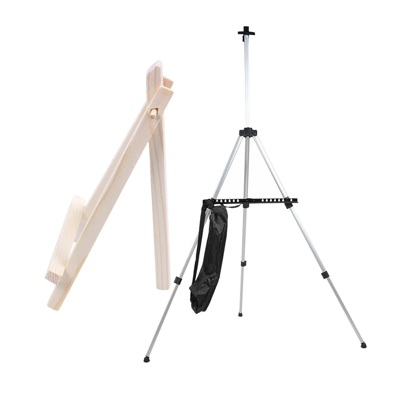 1Pcs Adjustable Aluminum Artist Sketching Painting Display Easel Stand+ Carrying Bag(Silver)& 1Pcs Wooden Cafe Table Number E