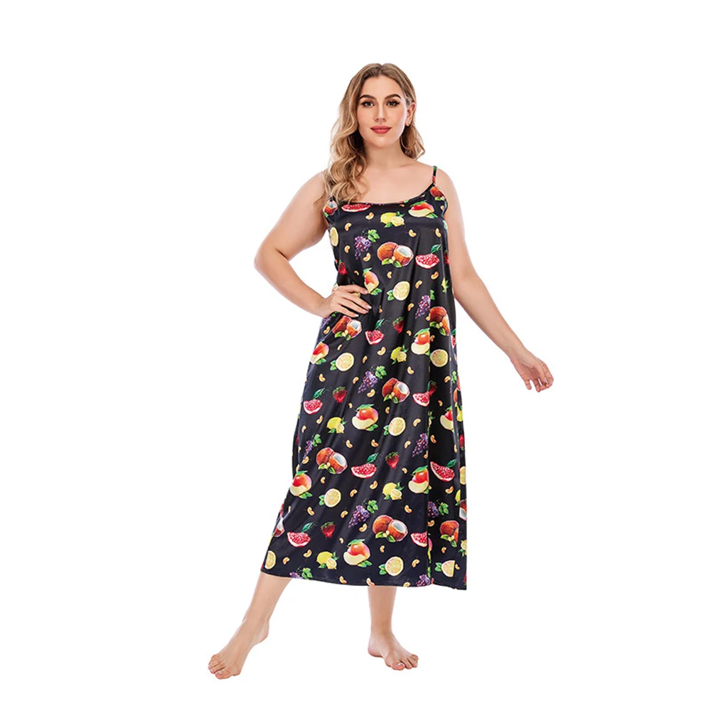 

2056-2 летнее женское платье большого размера без бретелек тонкие женские черные с фруктами Милая одежда для сна Домашняя одежда нижнее белье