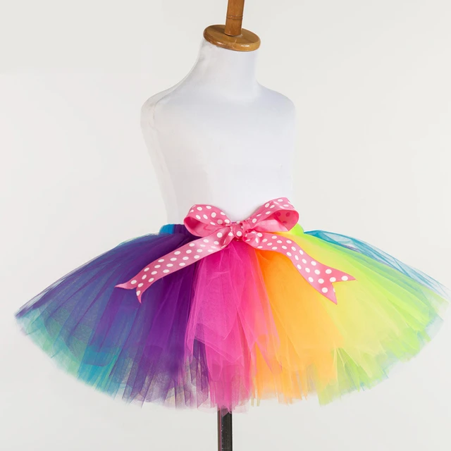 Falda de tutú de arcoíris para niñas, baile de princesa para niños pequeños, faldas de tul esponjosas para fiesta de cumpleaños, disfraz para niña de 0 a 14 años _