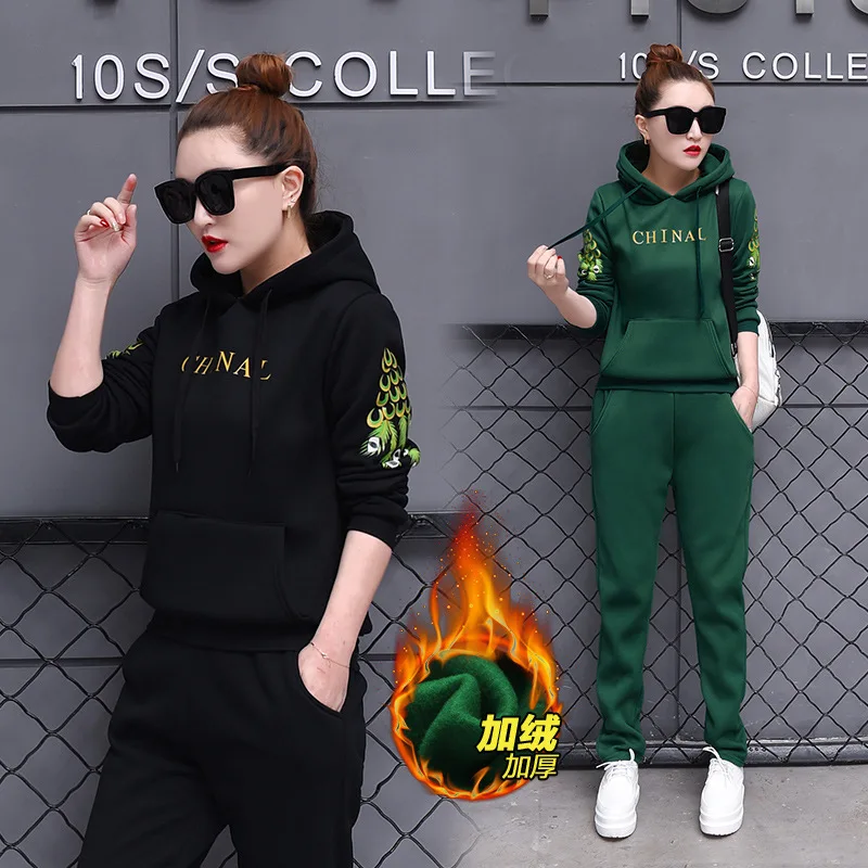 

[Photo Shoot] Sports Clothing WOMEN'S Suit Two-Piece Set Autumn And Winter 2019 New Style Brushed And Thick Hooded Sports Clothi