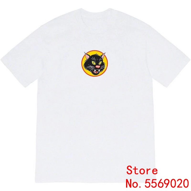 

2020ss Sureme Black Cat Tees Men Women Couples Short Sleeve T Shirts Bogo Jesus Cross Printed Cotton T-Shirt Men