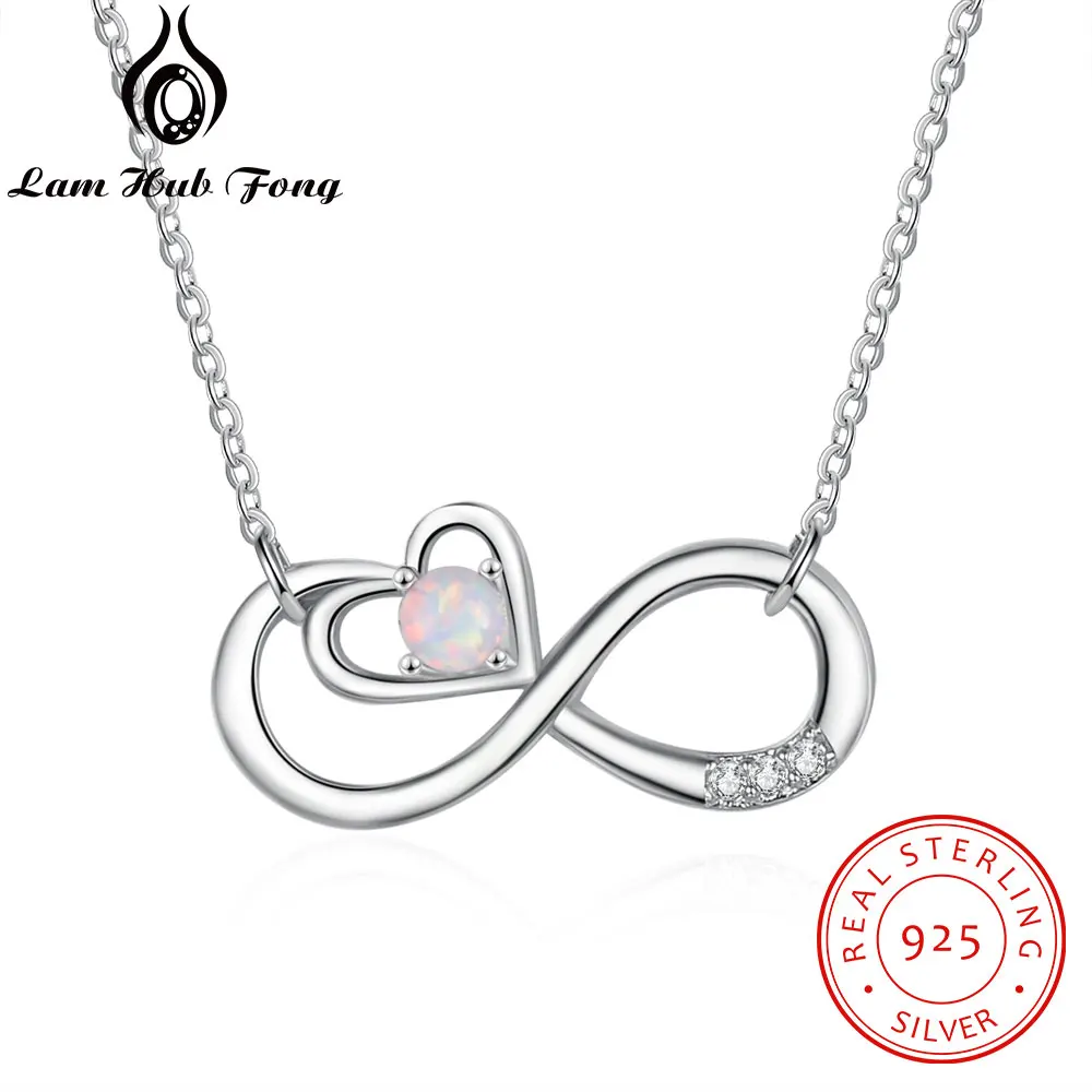 

Infinity Love 925 Sterling Silver Opal Necklaces Love Heart Silver 925 Necklaces Clear CZ Women Jewelry Gifts (Lam Hub Fong)