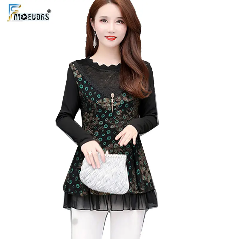 

Design Basic Shirts Blouses Women Winter Fall Basic Wear Tunic Top Elegant Lady Vintage Lace Floral Print Peplum Top Blouse