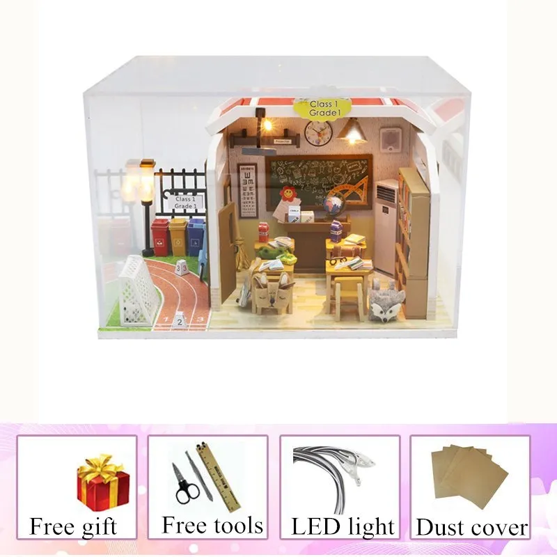 Деревянный Кукольный дом классная игрушка diy кукольная мебель детская мебель minature кукольные домики комплект poppenhuis лампа hout - Цвет: house and cover
