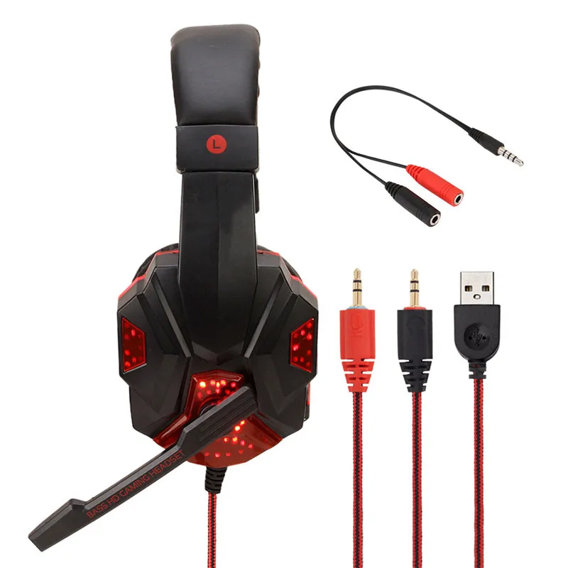 Gaming Headsets Big Headphones with Light Mic Stereo Earphones Deep Bass for PC Computer Gamer Laptop PS4 Games US Stock Gaming Headsets Big Headphones with Light Mic Stereo Earphones Deep Bass for PC Computer Gamer Laptop PS4 Games US Stock