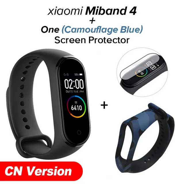 Camou blue n film Xiaomi Mi-браслет 4 новейший Xiaomi Mi-браслет 4 браслет 3 цвета сердечный ритм фитнес 135 мАч цветной экран Bluetooth 5,0 - Цвет: Camou blue n film