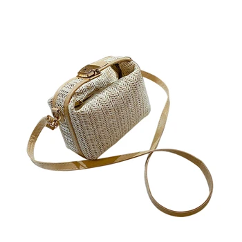 

Women's Fashion Woven Style Rectangular Shoulder Bag with Long Strap Small Straw Crossbody Bag Ladies Casual Portable Bags