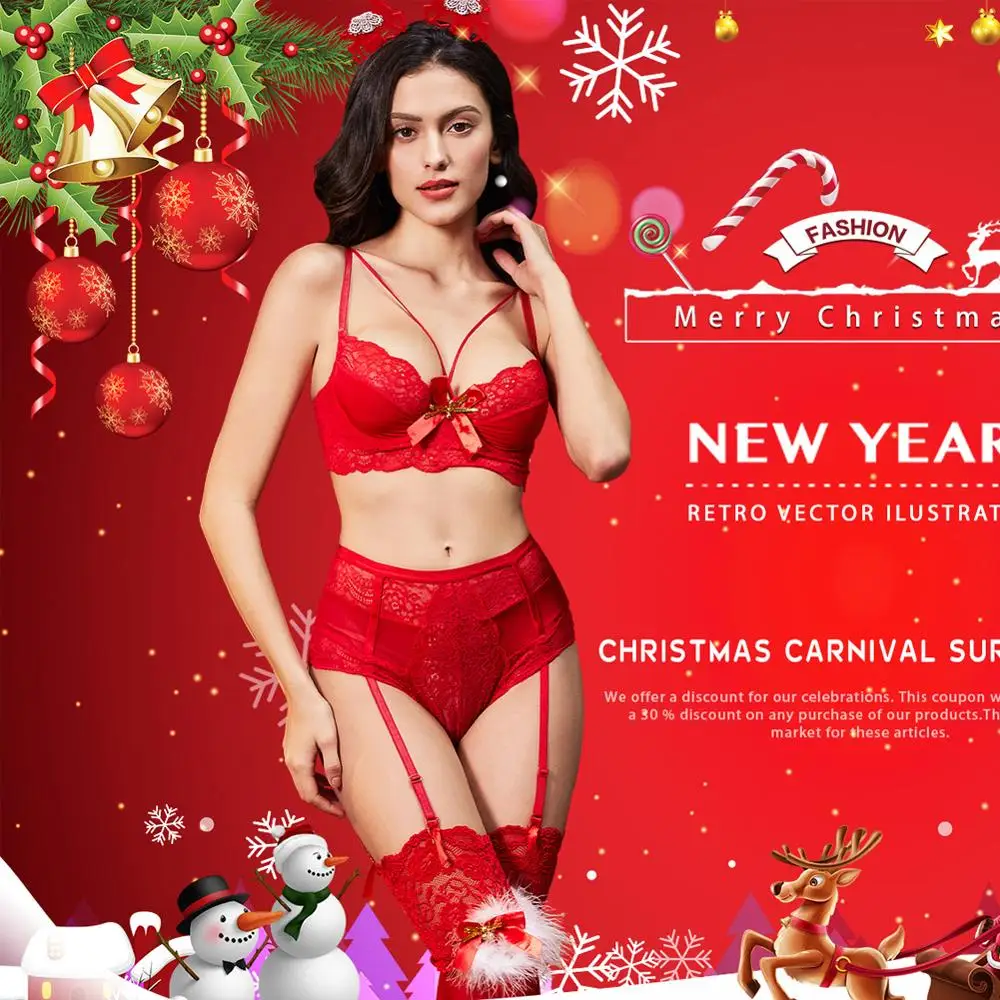 Женский Рождественский сексуальный комплект с бюстгальтером, нижнее ...