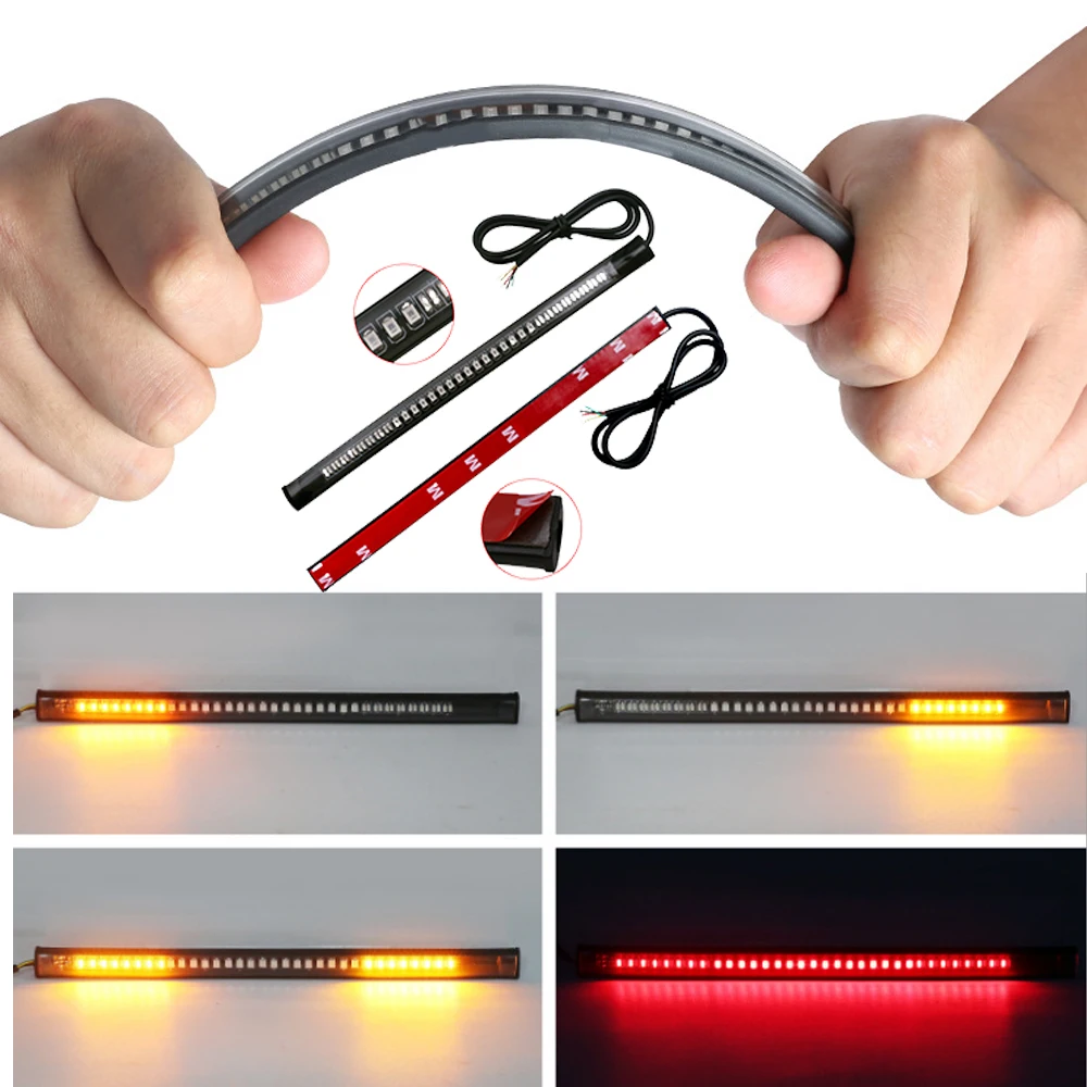 TASWK 48 Led Dyna Tail Lights Strip Stop Turn Signals Flexiblet DRL Waterproof Lights for Motorcycle Cars Vehicle Red and Yellow 