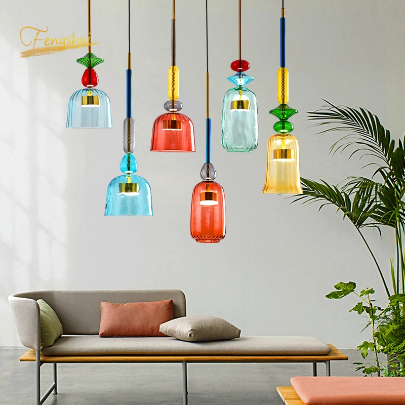 Modern Macaron LED Glass Pendant Lights Lighting Bedroom Living Room Interior LOFT Modern Pendant Lamp Restaurant Indoor Decor