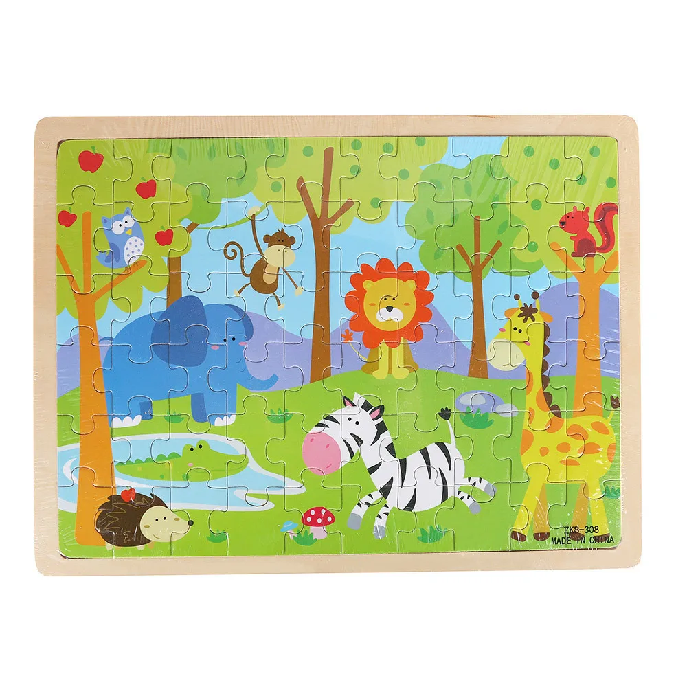 Wooden Jigsaw Puzzles Toys Cartoon Animals Educational Toys For Children Exquisite Fun jigsaw puzzle Holiday Gift #B