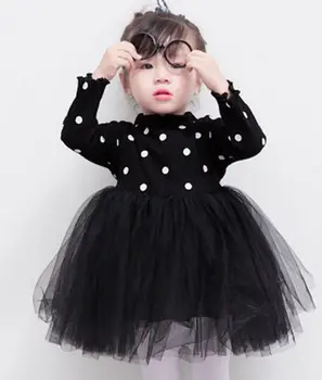 

2020 New Newborn Kids Baby Girls Long Sleeve Dresses Knitting Dot Lace Tutu Tulle Summer Baby Dress
