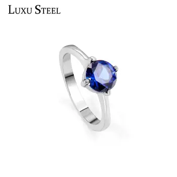 

LUXUSTEEL Women 2020 New Arrival Round Blue Stone Silver Color Wedding Rings Collier Stainless Steel Engagement Finger Rings