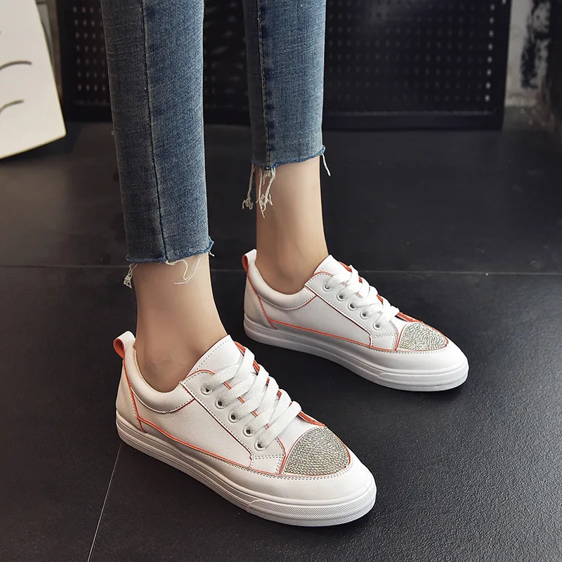 

Students White Shoes Women's 2019 Autumn New Style WOMEN'S Shoes Korean-style Versatile Man-made Diamond Breathable Lazy Casual