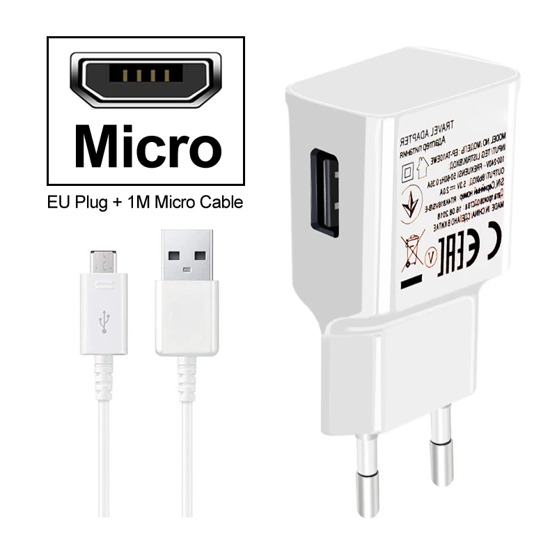 EU дорожное настенное зарядное устройство+ Micro Usb кабель type C для LG K10 K30 Prime Pro LTE K10 Alpha Harmony 2 Phoenix Plus зарядка - Тип штекера: Micro Charger White