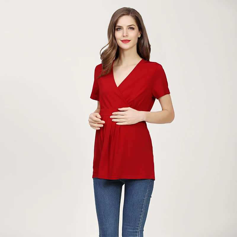 Emotion Moms Summer Pregnant T-shirt Maternity Tops Women Big Size Shirt Solid Color Clothes 3
